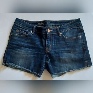 MOSSIMO Mid Rise Midi Distressed Denim Jean Shorts Blue Size 4/27 EUC